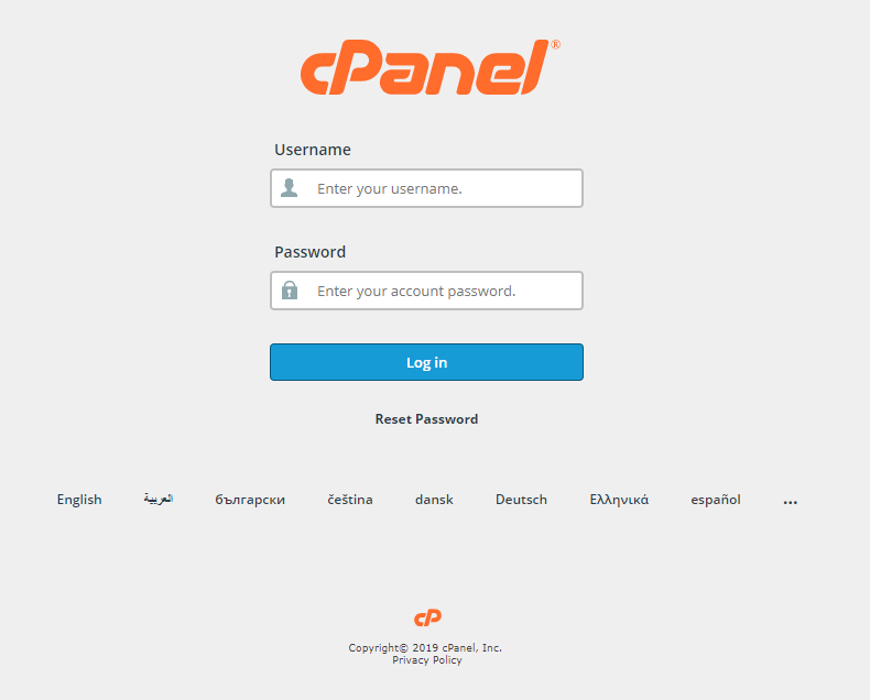 Tampilah halaman login cPanel